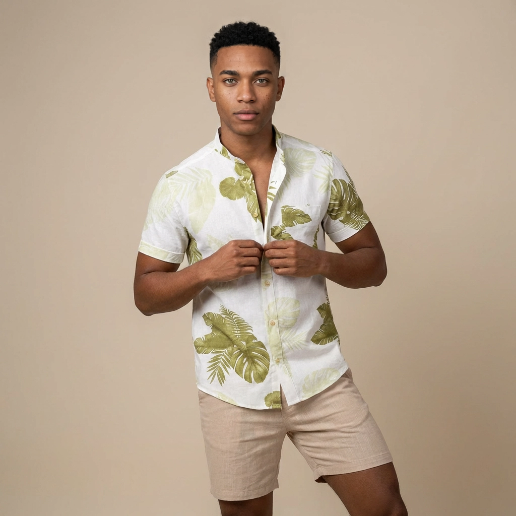 Camisa estampada lino cuello neru