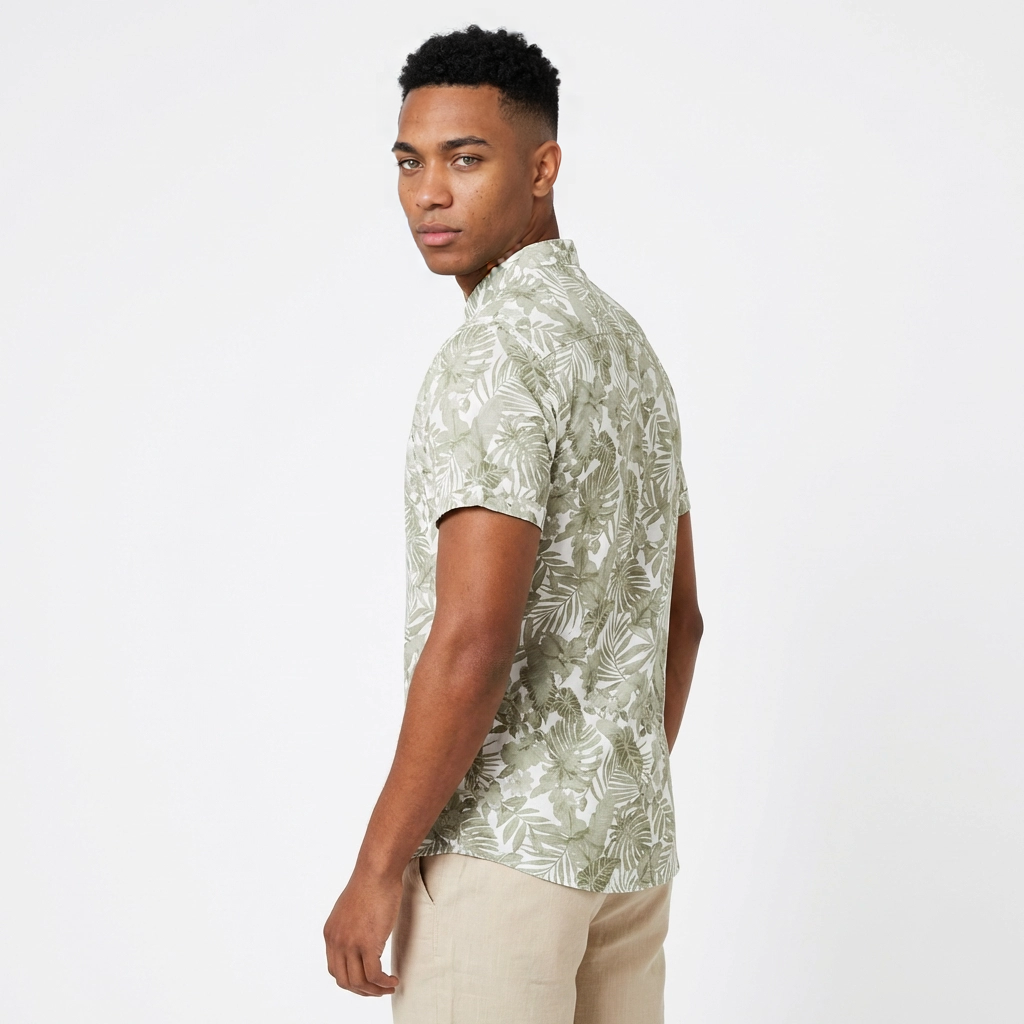 Camisa Chalís Beige Camuflaje Tropical - Manga Corta Fluida Premium